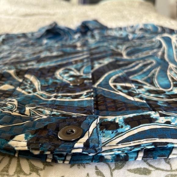 Retro Ruby Road Sz 12P Women's Blue Light Weight Jacket Shiny Button Up Pockets - Picture 8 of 11